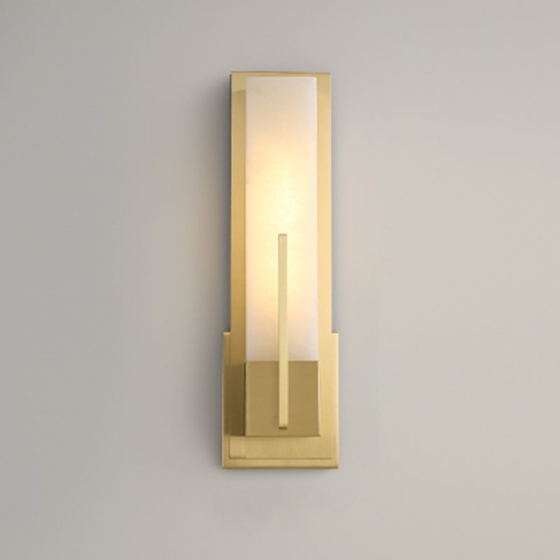 Metal Modern Wall Sconce Rectangle Shape Wall Light with Stone Shade for Living Room