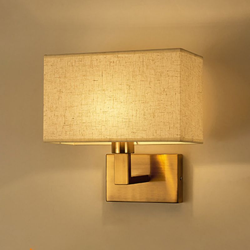 Metal Modern Wall Sconce Rectangle Shape Wall Light with Fabric Shade for Bedroom