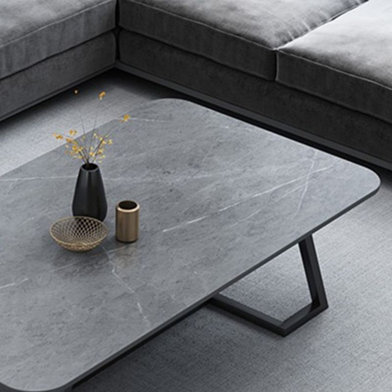 Rectangle Stone Top Coffee Table with Black Metal Trestle Base