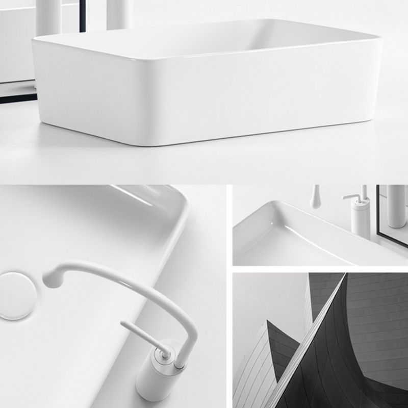 Modern Bathroom Sink Ceramic Oval White Basin Drain Assembly Bathroom Sink