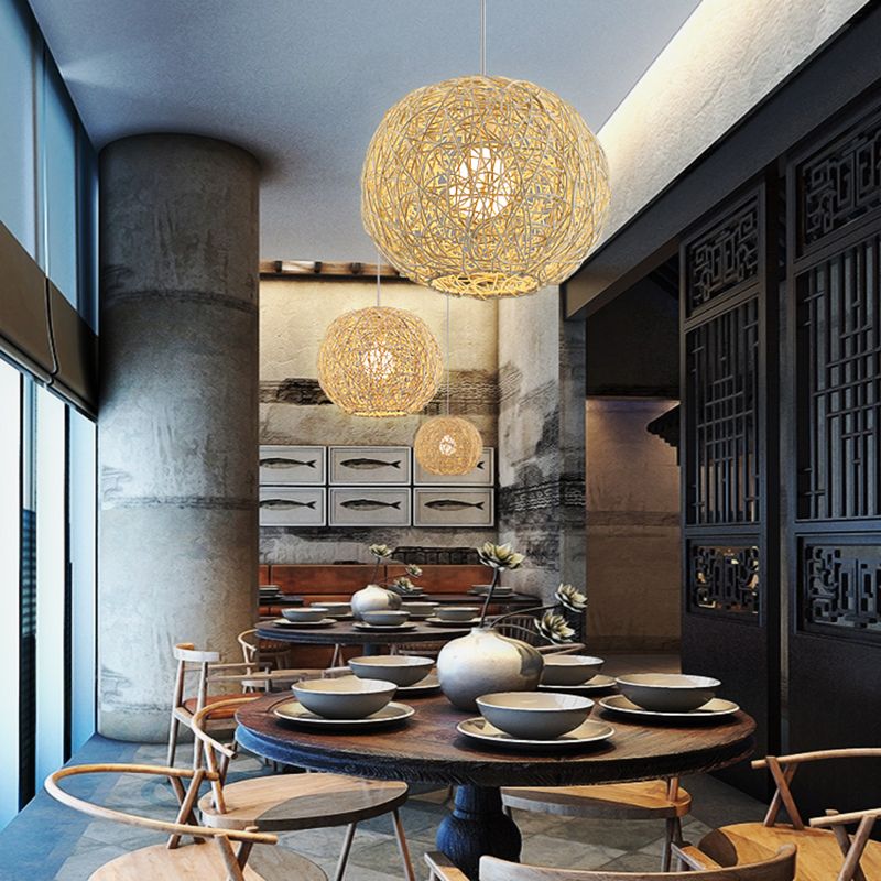 Rattan gewebter Globe Anhänger Einfachheit 1-Licht-Suspension Licht für den Untersuchungsraum