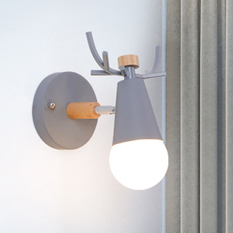 Metal Light a parete cono piccolo con corno di cervo cameretta per bambini ruotabile 1 leggero lampada da parete in stile nordico