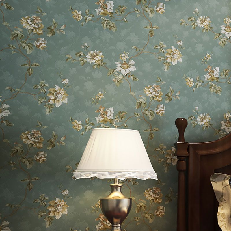 Rural Blossoms Wallpaper Roll for Home Decoration, 57.1 sq ft. Wall Covering in Green and Blue