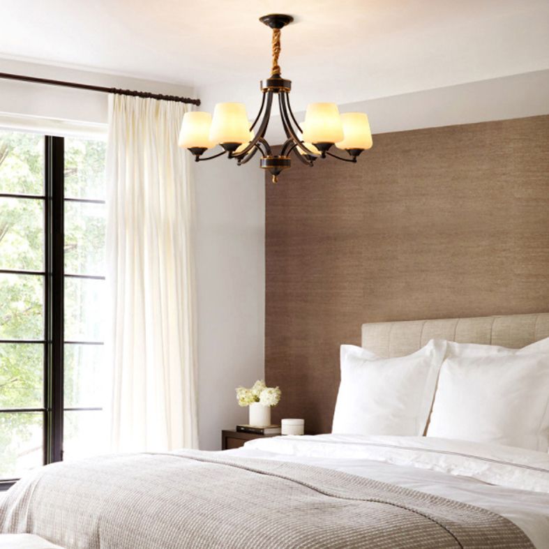 Bronze Pendant Light in Traditional Vintage Style Copper Sputnik Chandelier with Frosted Glass Shade