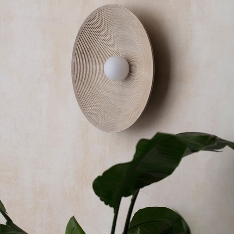 1 Light Circular Shape Wall Light Sconce Modern Wood Wall Light Fixture for Living Room