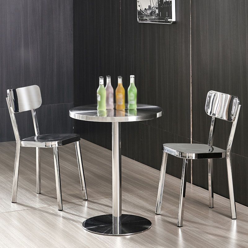 Pedestal Round Silver Coffee Table for Living Room Stainless Steel Cocktail Table