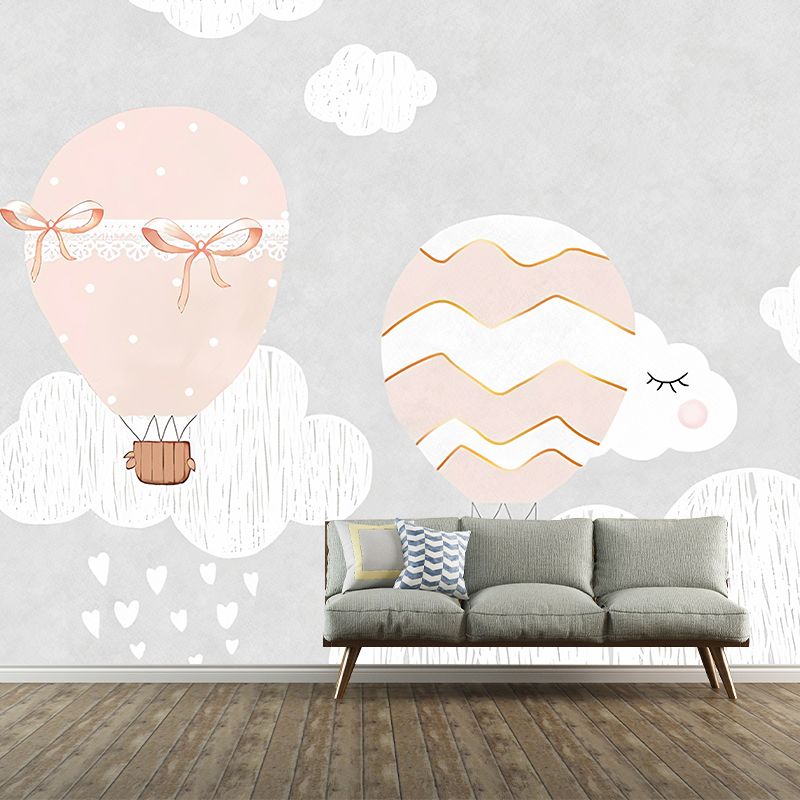 Giant Balloon and Sky Mural for Kid's Bedroom Cartoon Style Wall Decor for Children