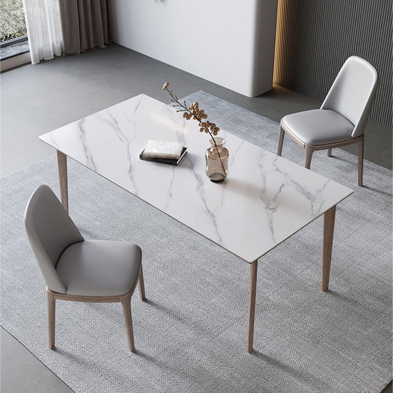 Medieval Modern Sintered Stone Table for Restaurant Rectangle Table with 4 Wood Legs