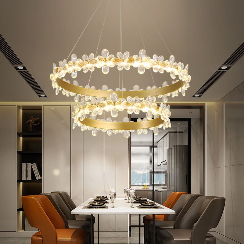 Posteo de techo en forma de corona posmoderna Comedor de cristal de cristal pequeño/grande LED LED en oro, luz cálida/blanca
