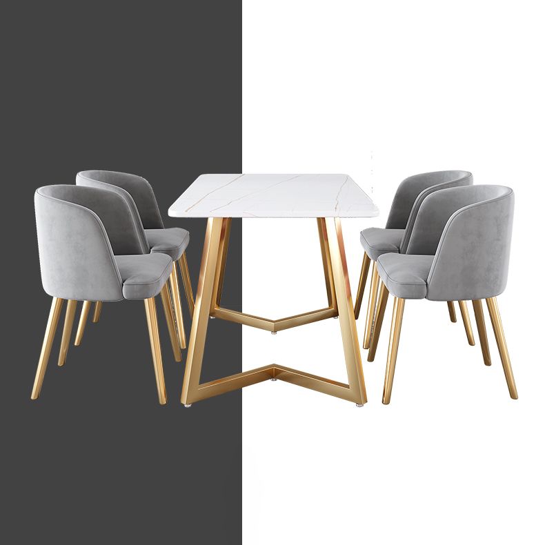 Glam Iron Dining Table Set 1/2/5/6 Pieces Rectangle Dinette Set with Sintered Stone Top