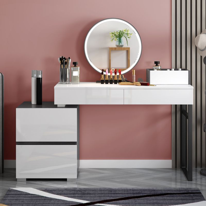 Modern 28.94" H Vanity Dressing Table Set 4 Drawers White Dresser with Stool