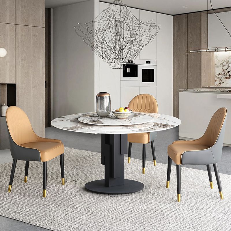 Modern Round Dinette Set 1/4/5/7 Pieces Black Dining Table Set with Sintered Stone Top