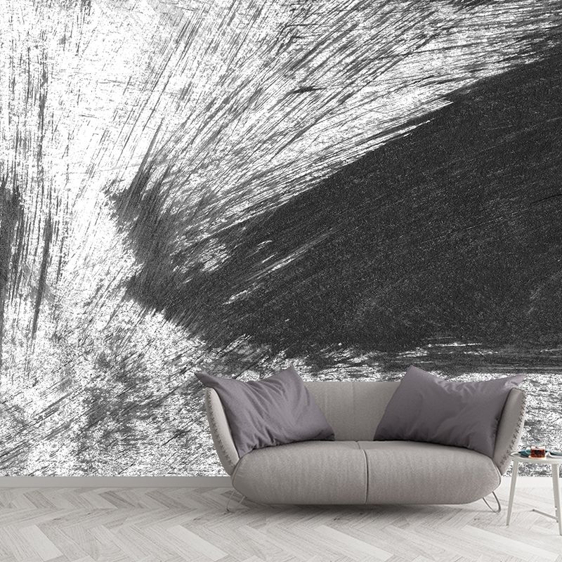 Giant Contemporary Wall Mural Black Brush Stroke Pattern Wall Decor, Custom Printed