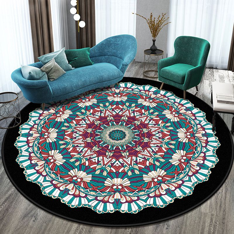 Moroccan Round Rug Medallion Print Indoor Rug Stain Resistant Polyester Area Rug for Living Room
