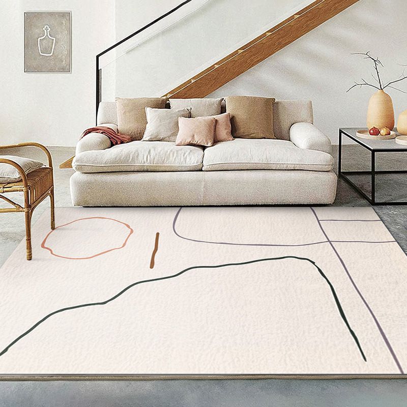 Beige Abstract Line Rug Polyester Simple Rug Washable Rug for Living Room