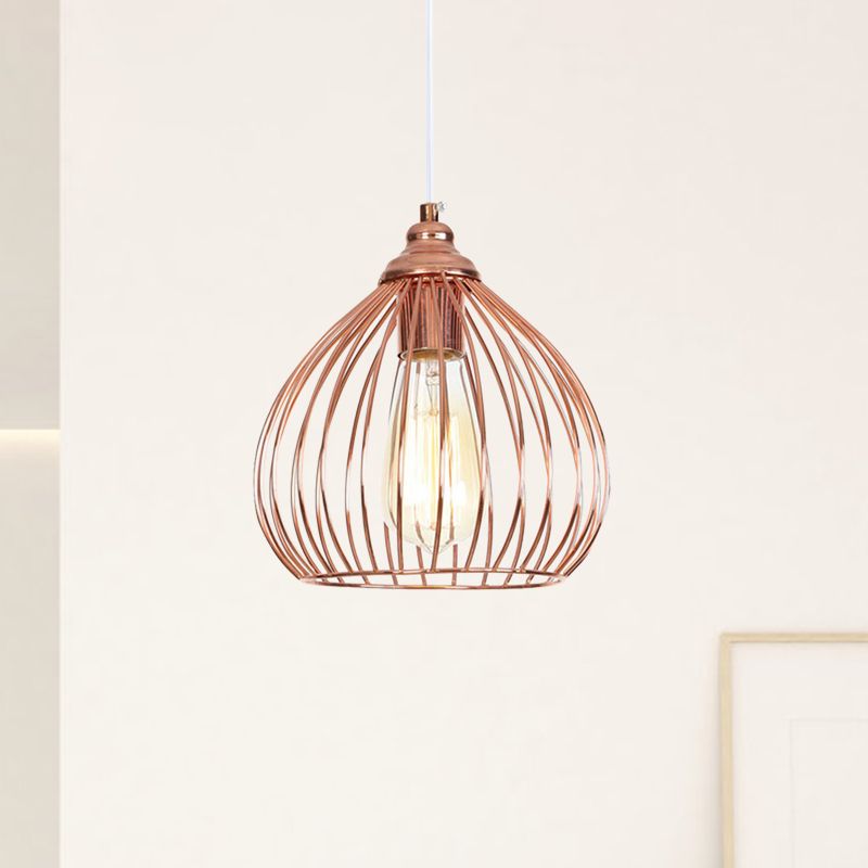 Gourd Single Pendant Light with Wire Guard 1 Light Industrial Hanging Ceiling Light in Rose Gold