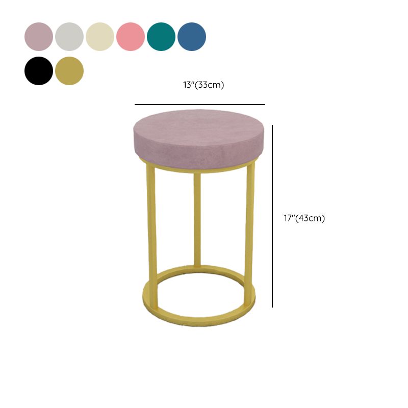 Mildew Resistant Ottoman Plain Velvet Contemporary Round Metal Frame Ottoman