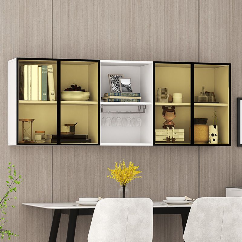Contemporary Wall Mounted Display Stand Faux Wood Buffet Cabinet for D