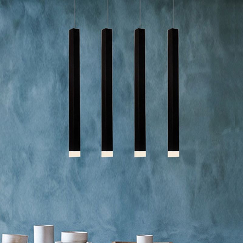 Slim Square Pendant Light Metal Modern 4 Lights Black Hanging Light in White/Warm Light