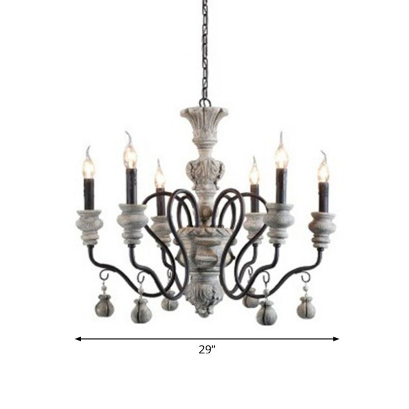 Resin Candlestick Chandelier French Country Dining Room Hanging Lamp in Black-Grey
