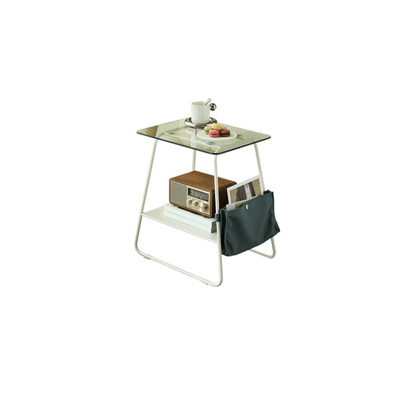 Modern Glass Side End Table Trestle Double Tier Corner Table