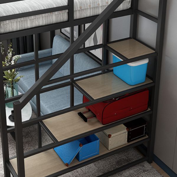 High Loft Bed with Stairway Modern Metallic Beds in Black & White