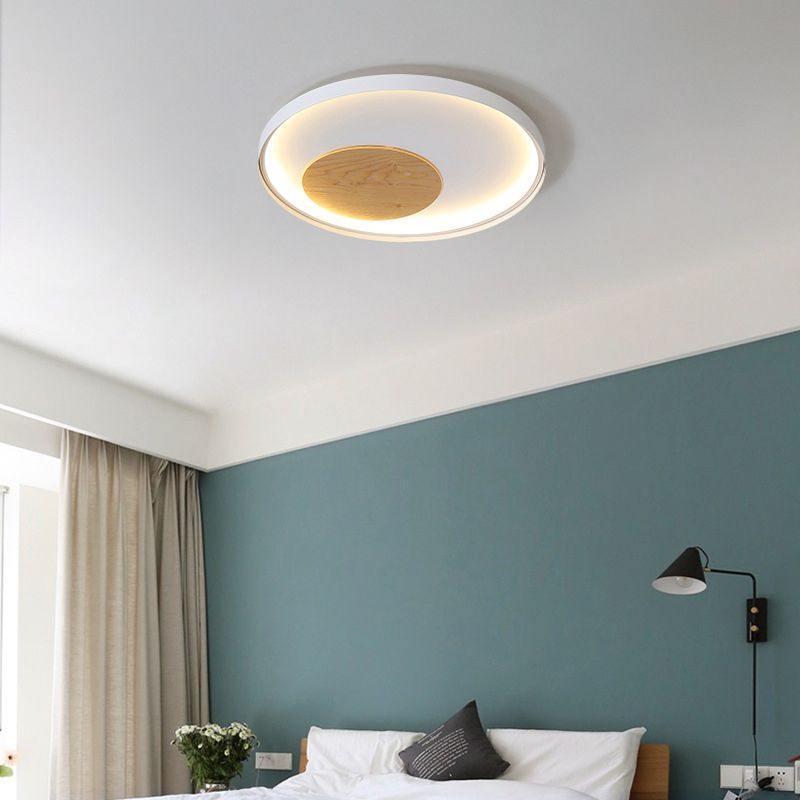 Disk Metal Ceiling Light Mounted Fixture Minimalist White/Black 12"/16"/19.5" Wide LED Flush Light, Natural Light/Remote Control Stepless Dimming