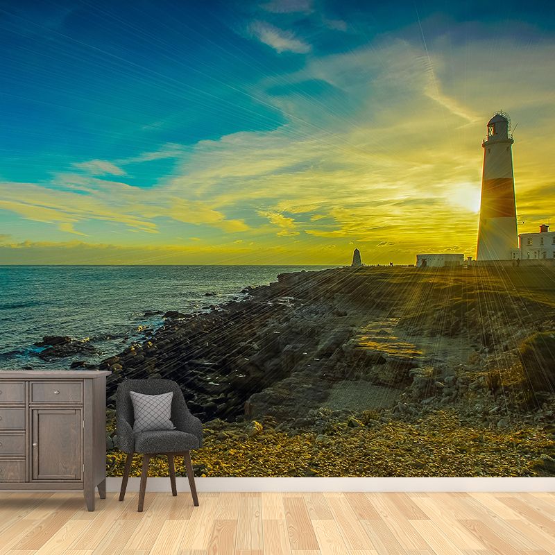 Papier peint Mural de photographie nautique, scène de phare, décor Mural de couleur douce pour salle de bains