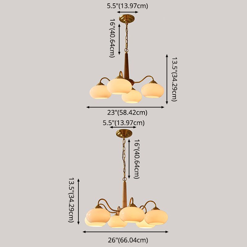 Contemporary Wood Sputnik Ceiling Pendant Glass Hanging Lights for Living Room