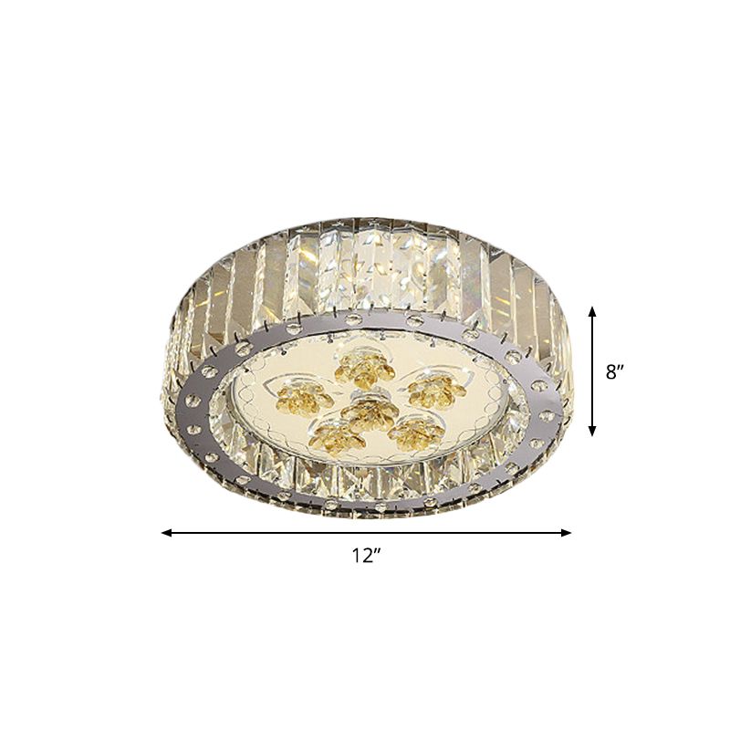 LED Flush Mount Spotlight Minimal Stil Drum Schatten Facettiert Crystal Close to Ceiling Lamp in Nickel