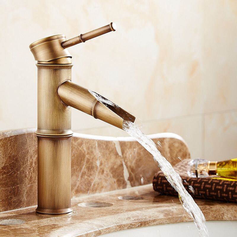 Farmhouse Vessel Faucet Brass Lever Handles Waterfall Spout Lavatory Faucet