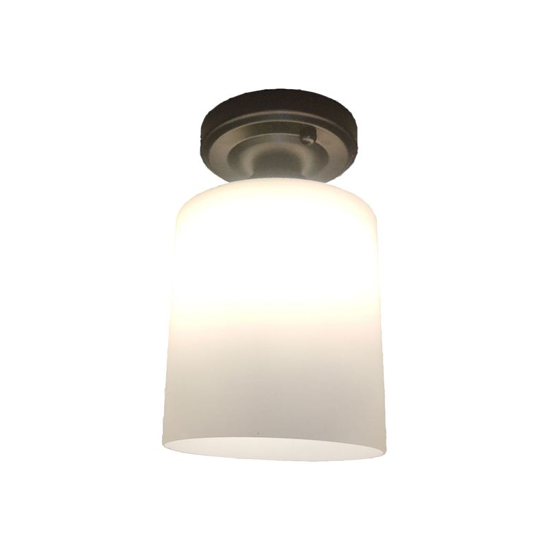 Black Single Light Flush Mount Lamp Warehouse Cream Glass Cylindrical Flush Ceiling Lighting