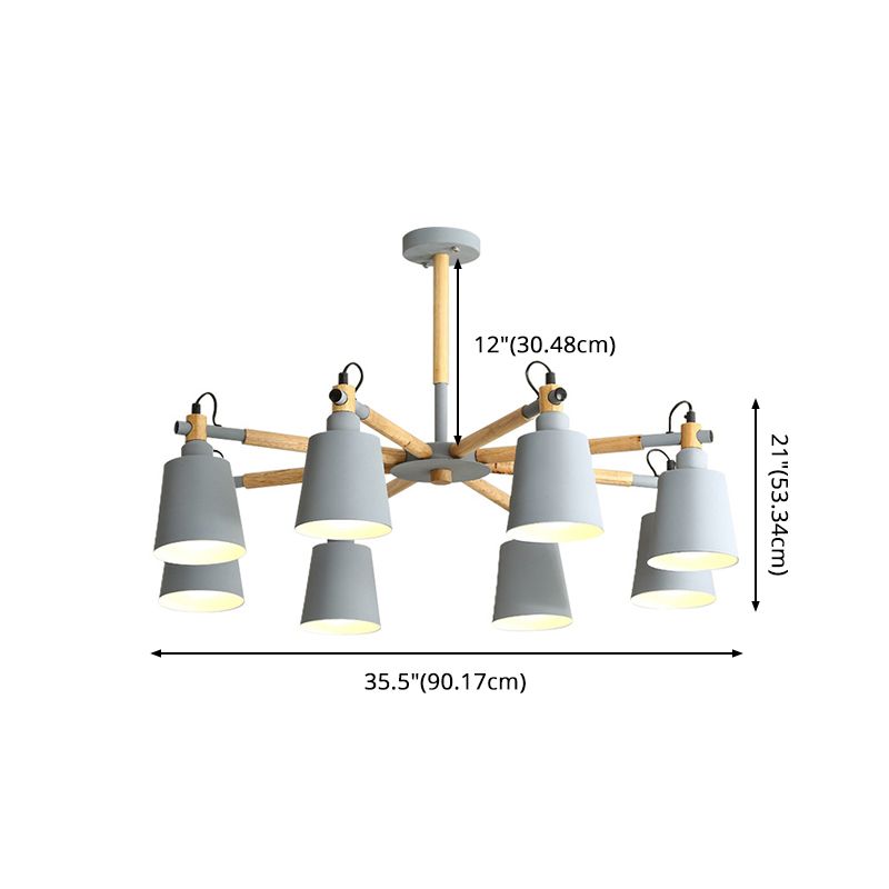 Wooden Sputnik Pendant Light in Nordic Style Wrought Iron Macaron Chandelier for Dining Room