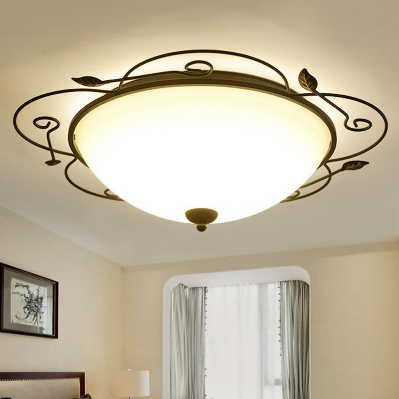 Plafonnier LED en forme de fleur en fer, éclairage classique pour chambre à coucher, avec bol, abat-jour en verre opale marron