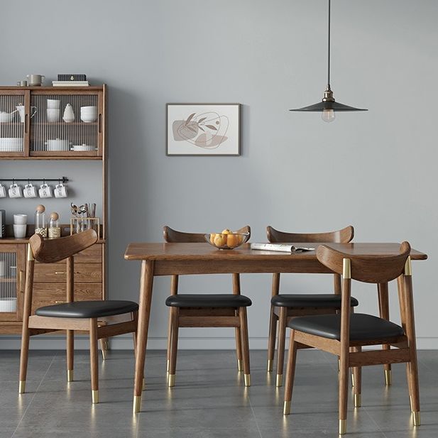 Contemporary Standard Brown Dining Table Solid Wood Rectangle Dining Table for Kitchen
