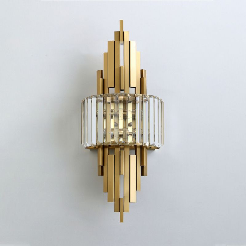 2-Light Modern Golden Wall Mounted Sconce Unique Crystal Wall Light for Foyer