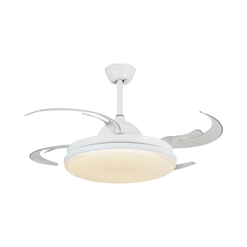 Iluminación de ventilador colgante de LED de 42 "W Sala de estar contemporánea Luz de techo semi descarga con tono acrílico redondo en blanco, 4 cuchillas