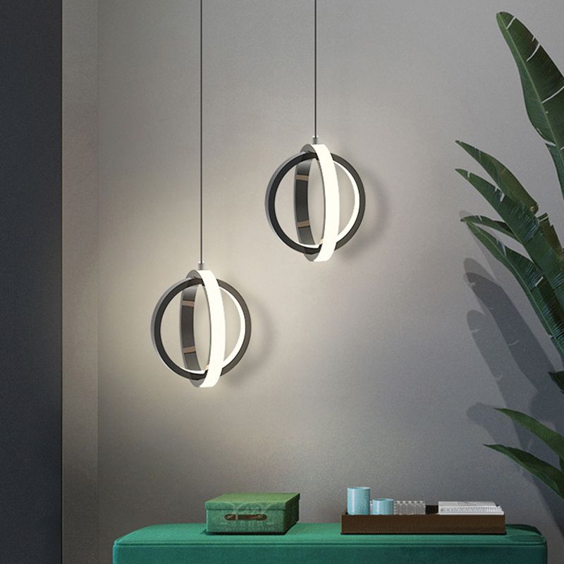 Black Simplicity Circle Hanging Light Kit Metal Luz de techo de 1 luz para dormitorio