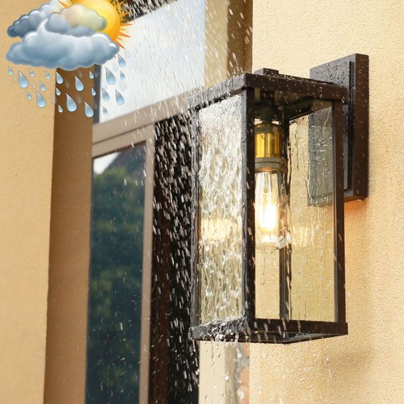 1 Head Box Wall Sconce Simplicity Coffee Clear Glass Wall Mount Lamp for Outdoor