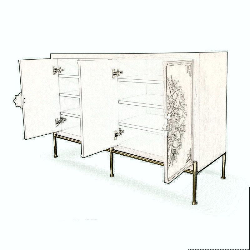 White Knobs Wood Cabinets Included Accent Cabinet with Straight Legs
