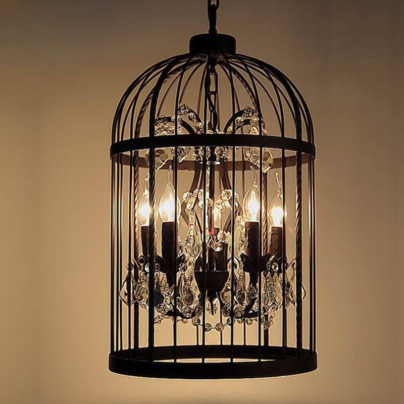Birdcage Restaurant Ceiling Chandelier Farmhouse Crystal Suspension Pendant Light