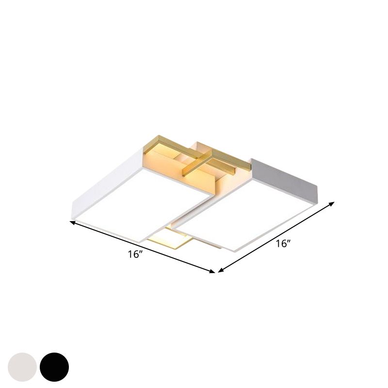 Double Rectangle Flush Light Modernism Metal Black/Gold LED Flush Mount Lamp in Warm/White Light, 16"/19.5" W