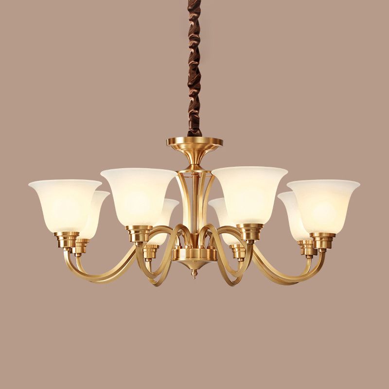 Flared Stairs Ceiling Chandelier Antique Frosted Glass Brass Pendant Lighting Fixture