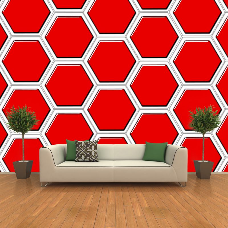 Hexagon Geometric Illustration Mural Living Room Wall Art, Personalized Size Available
