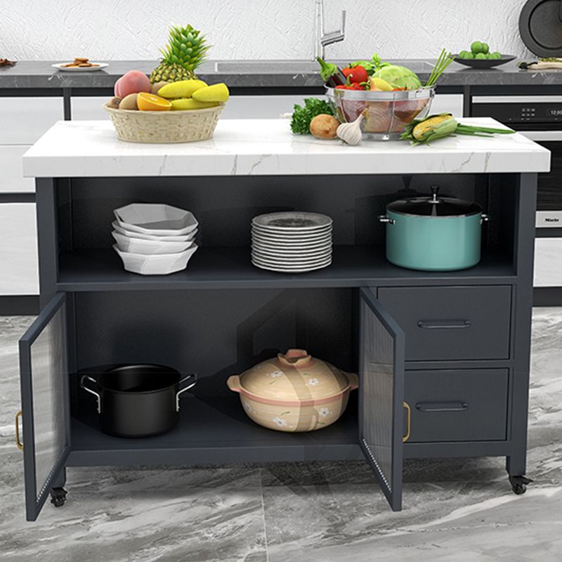 Modern Kitchen Island Table Dining Room Prep Table with Storage Cabinet