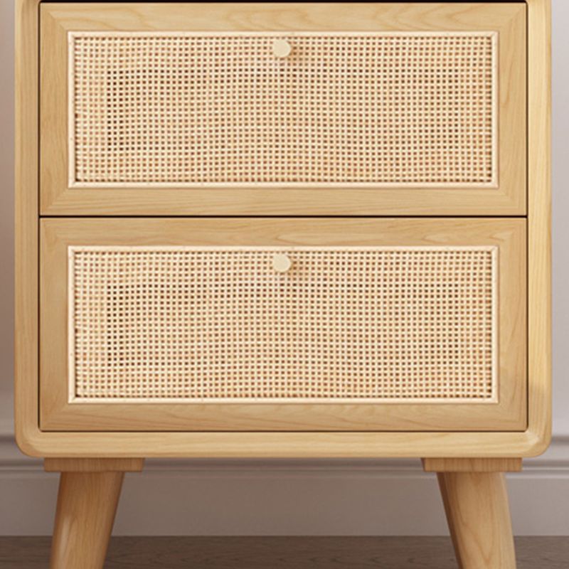 Wicker & Rattan Modern Night Table Solid Wood 2-Drawer Storage 22 Inch H Nightstand