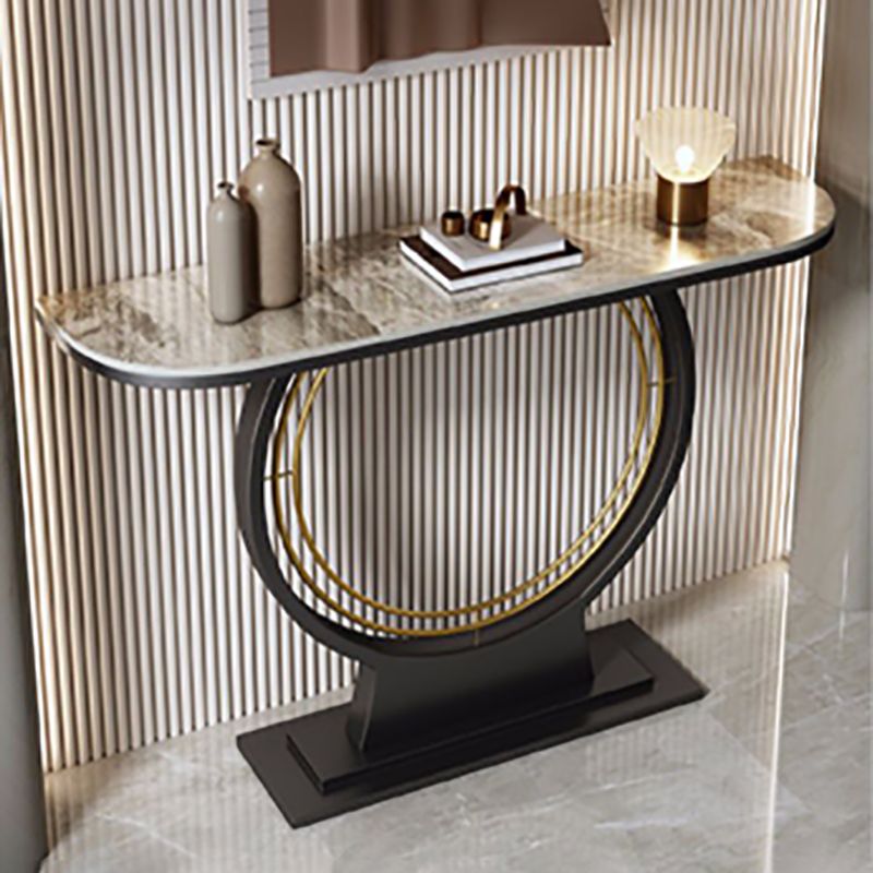 Modern Half Moon Console Table Stone Console Sofa Table in Grey