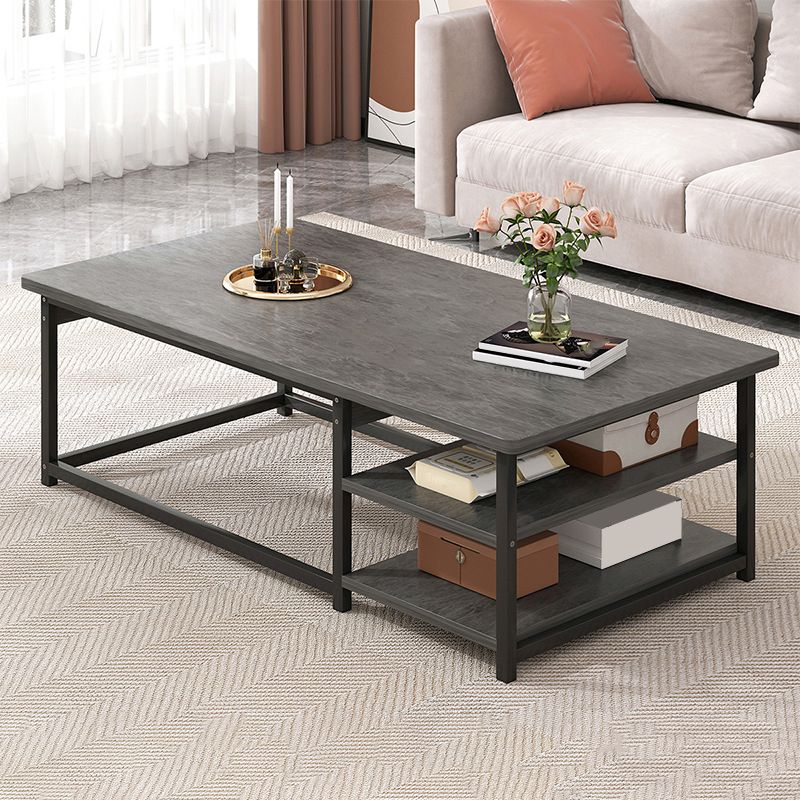 23.6" D Modern Rectangular Coffee Cocktail Table with 2-Shelf