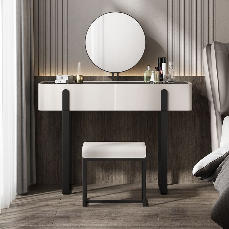 Modern Make-up Vanity with 2 Storage Drawers White Wood Vanity Set, 17.71" Wide