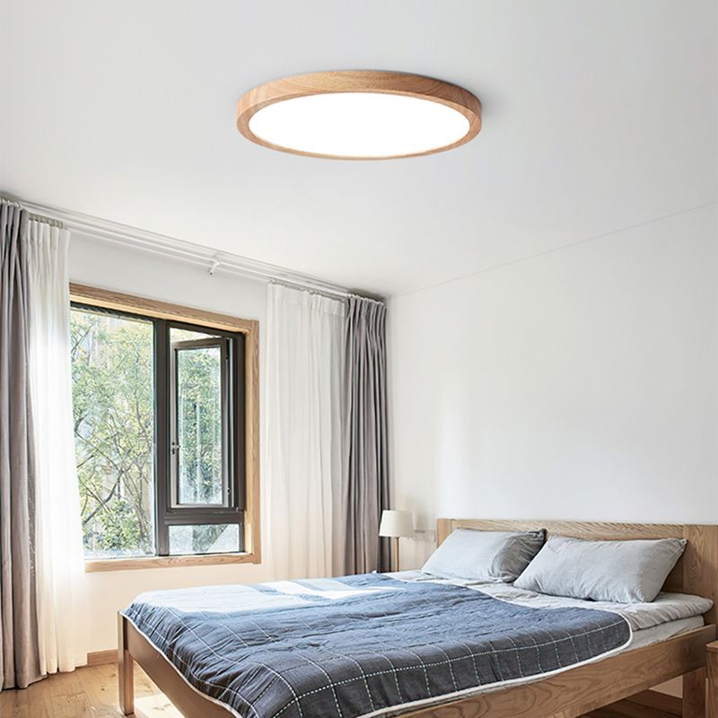 Round Shape LED Ceiling Lamp Modern Simple Style Wood Flush Mount for Living Room
